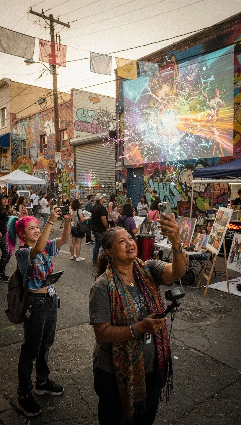 Mindfulness app on smartphone amidst urban scenery